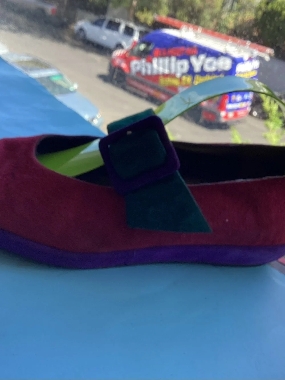 Vintage Sacha London Suede Mary Jane Flats in Burgundy green Purple